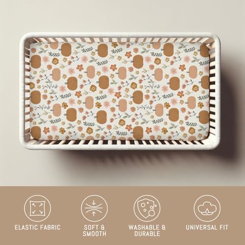 Pastel Autumn Pumpkin Flowers Baby Crib Sheets for Boy Girl Boho Pumpkin Fall Floral Retro Soft Snug Fitted Crib Mattress Covers for 52''x28'' Standard Crib & Toddler Mattress Thanksgiving Bed Sheet - Image 4