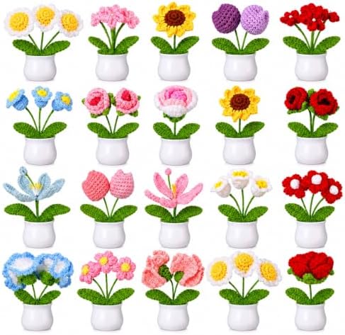 Suncalla 20 Pcs Crochet Flowers Bulk Crochet Floral Bouquet Thank You Gifts by Unknown