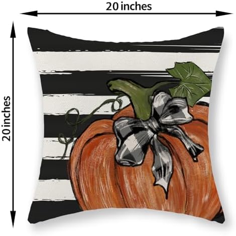 Fall Pillow Covers 20x20 Set of 2 Orange Pumpkin Maple Leaves Stripes Fall Decor Pillowcase Autumn Harvest Decorative Outdoor Throw Pillow Covers Linen Thanksgiving Cushion Case for Sofa Home - Image 6
