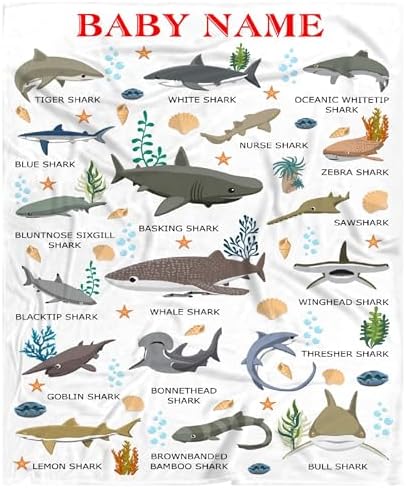Types of Sharks Custom Name Blanket Gifts for Girls Boys Women - Super Soft Cozy Warm Throw Sheet for Couch Bed Sofa Office Decor All Season 90"x120" for Whole Family by Nairatmya