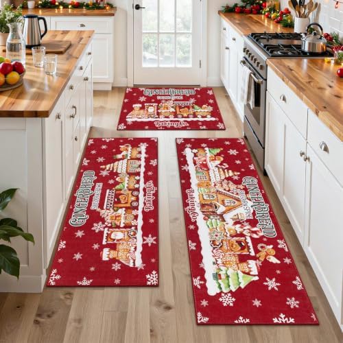 U'Artlines Christmas Kitchen Rugs and Mats Set of 3, Gingerbread Snowflake - Image 7