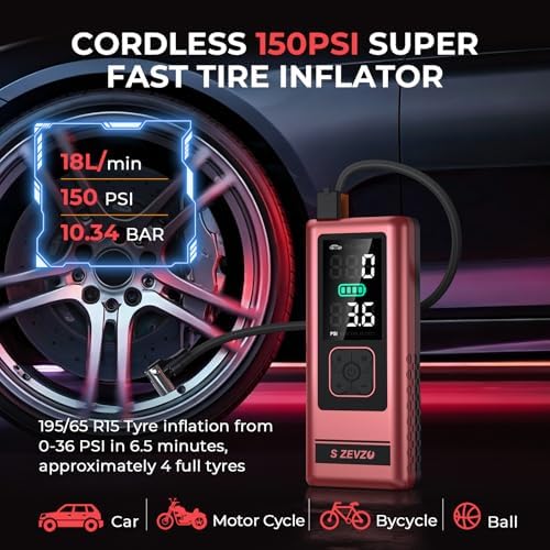 S ZEVZO Car Jump Starter with Air Compressor, 6000A 150PSI Jump Box Battery Pack(6.0 Gas/4.0L Diesel), Portable 12V Jump Box with Auto-Shutoff Tire Inflator, USB Ports, LCD Display & LED Light - Image 3