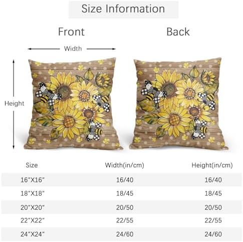 Summer Pillow Covers 22x22 Inch Set of 2, Sunflower Throw Pillow Covers Wood Pillowcase, Bee Polka Dot Decorative Seasonal Floral Spring Cushion Case Couch for Indoor Outdoor Home Decor - Image 4