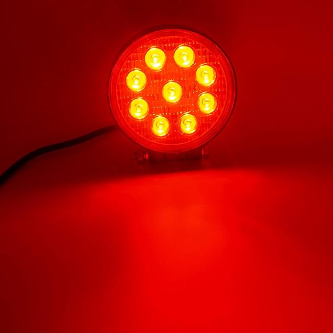 27W Spot Red Round Work LED Light Fog Offroad Off Road Lights Driving Lamp - Image 5