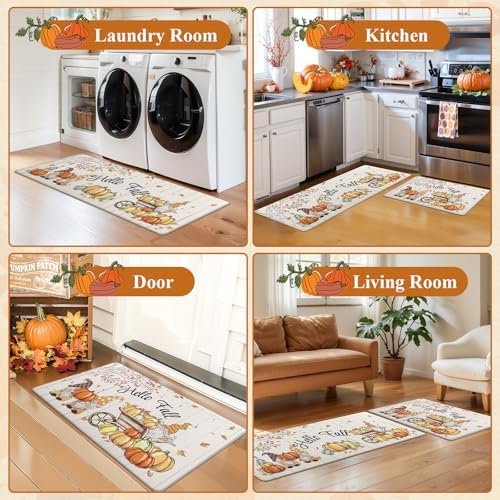 U'Artlines 2Piece Anti Fatigue Fall Kitchen Mats Rug Runner Set Hello Fall - Image 5