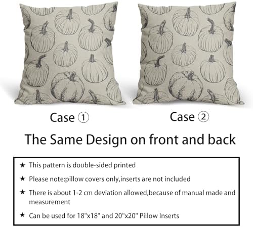 Grey Gray Pumpkin Fall Pillow Covers 18x18 Set of 2 Autumn Themed Thanksgiving Harvest Print Decorative Throw Pillows Outdoor Farmhouse Pillowcases Cushion Case Seasonal Decor for Couch Sofa Bed - Image 6
