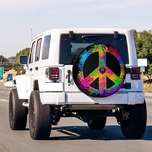 Delerain Spare Tire Cover with Backup Camera Hole Hippie Symbols Wheel Covers Waterproof Dust-Proof UV Sun Universal Fit for Jeep Trailer RV SUV Truck (17 Inch for Diameter 31"-33") - Image 2