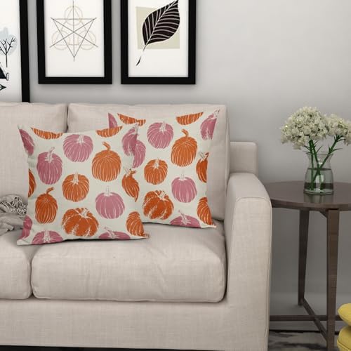 Pink Orange Pumpkin Fall Pillow Covers 24x24 Set of 2 Autumn Harvest Print Thanksgiving Decorative Throw Pillows Outdoor Farmhouse Cushion Case Seasonal Decor for Couch Sofa Bed - Image 7