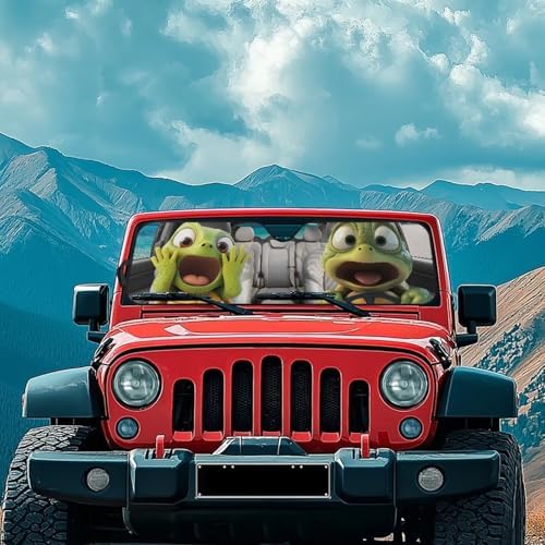 Renewold Car Sun Shade, Windshield Sunshade for Jeep Wrangler JK JKU JL JLU, Block Glare UV Heat Cover, Car Interior, Funny Sea Turtle Driving, Accessories Sun Visor Shield Fit for Jeep Gladiator JT