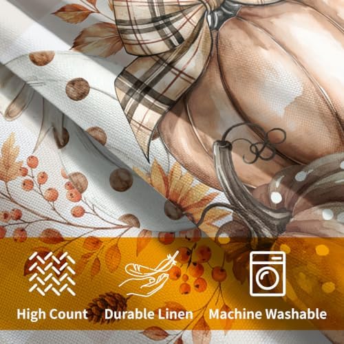 Fall Thanksgiving Pillow Covers 16x16 Set of 2 Autumn Pumpkin Maple Leaves Dot Floral Outdoor Throw Pillows Covers Orange Cream Plaid Bow Decorative Farmhouse Cushion Case for Living Room Couch Sofa - Image 6