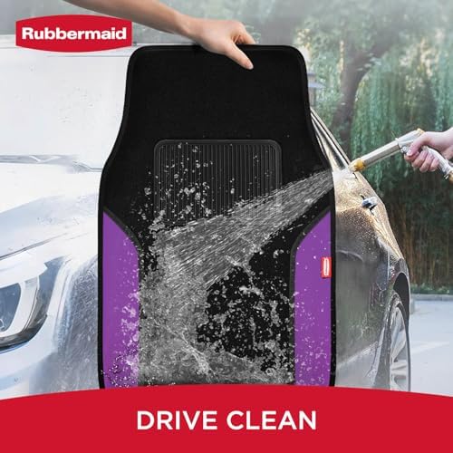 Rubbermaid Car Mats, Carpeted Floor Car Mat with Faux Leather & Built-in Heel Pad, Two-Tone Car Rug Floor Mats, Stylish Carpeted Floor Mats for Cars, Trucks & SUVs Purple Color