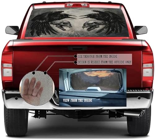 Retro Crow Rear Window Decal Wrap Graphic, Gothic Bird Animals Abstract Skeleton Vinyl Window Film Truck Back Window Decals,Pickup Trucks Back Window Stickers 66 x 22 inch