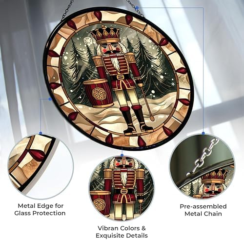 Christmas Wooden Nutcracker Stained Glass Window Hanging Sun Catcher Halloween Haning Ornament Decoration Christmas Birthday Gifts for Lover Friends Mother Day - Image 3