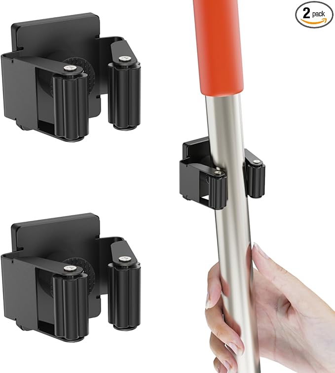 Magnetic Broom Holder, 2 Pack Strong Magnetic Mount Broom and Mop Holder by UNUSFIRE