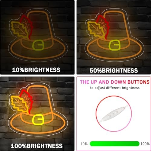 Thanksgiving Hat Neon Sign Thanksgiving LED Neon Light Decoration Glowing Sign USB Powered Wall Hanging Decoration for Fall Neon Sign, carnival, indoor Thanksgiving decoration. - Image 6