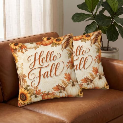 Fall Pumpkin Throw Pillow Covers 20x20 Set of 2, Rustic Cushion Covers - Image 3
