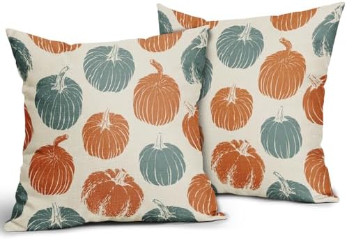 Light Blue Orange Pumpkin Fall Pillow Covers 24x24 Set of 2 Autumn Harvest Print Thanksgiving Decorative Throw Pillows Outdoor Farmhouse Cushion Case Seasonal Decor for Couch Sofa Bed - Image 2