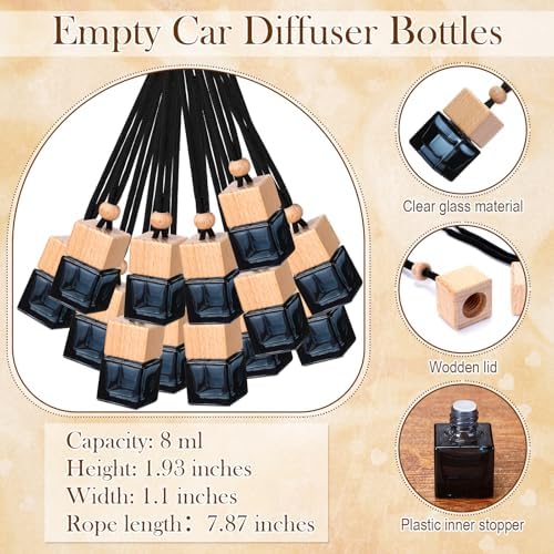 Boao 50Set Hanging Car Freshener Diffuser Bottle, Black Card Black Square