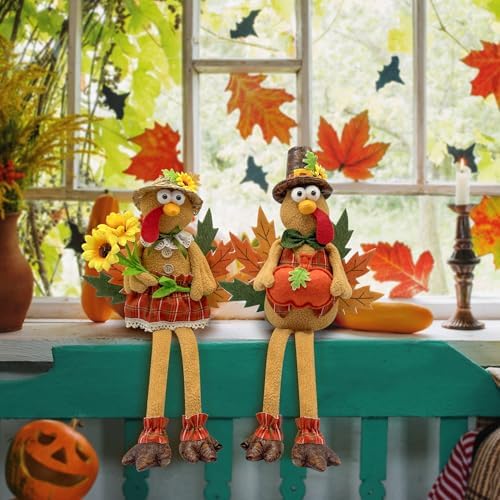 Stuffed Turkey Thanksgiving Table Decor Turkey Couple Doll Thanksgiving Decorations Indoor Outdoor Handmade Tabletop Fall Decor Kit for Home - Image 4