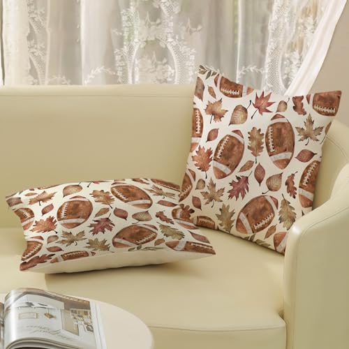 Fall Pillow Covers 18x18 Pack of 2 Orange Football Maple Leaves Pillowcase Thanksgiving Autumn Outdoor Decoration Throw Pillows Farmhouse Holiday Linen Fall Decor Cushion Case for Couch Sofa - Image 5