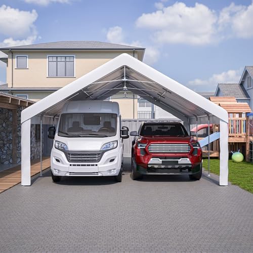 YOPTO 20x20 FT Carport Canopy Heavy Duty,Portable Garage W/Detachable Sidewalls & Mesh Windows,Car Canopy Tent W/ 2 Roll-Up Double-Zipper Doors,Outdoor Car Shed for Truck,Boat,Vehicle,White - Image 4
