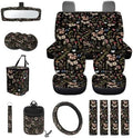 Cottagecore Mushroom Snail Moth Fern 15Pcs Car Seat Cover Full Set Car Steering Wheel Cover Seat Belt Cover Trash Bin Air Vent Storage Box Front Rear View Mirror Car Cup Holder Keychain