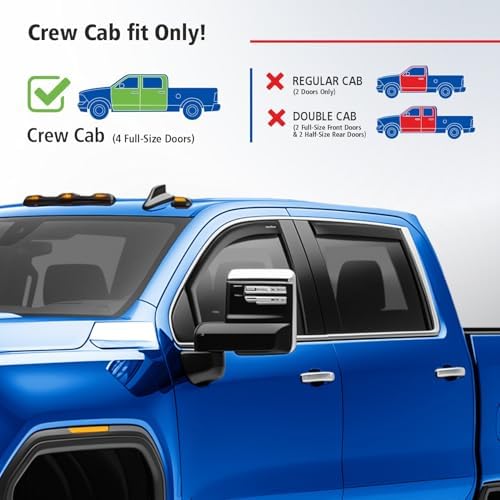Goodyear Shatterproof in-Channel Window Deflectors for Chevy Silverado/Sierra 2500HD/3500HD 2020-2026 Crew Cab, Rain Guards, Window Visors for Cars, Vent Deflector, Car Accessories, 4 pcs - GY009019