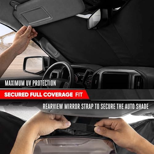 Motor Trend Custom Fit GMC Sierra & Chevy Silverado Windshield Sun Shade - Fits All (2014-2018) Trims - Car Windshield Sunshade Sierra & Silverado Accessories - Automotive Interior Protection