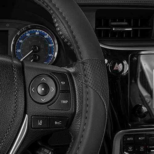 Motor Trend Perforated Microfiber Leather Steering Wheel Cover for Cars Trucks SUVs Vans, Sporty Racing Improved Grip Anti-Fatigue Ergonomic Design, Airbag Compatible - Fits Standard 15" Inch - Black