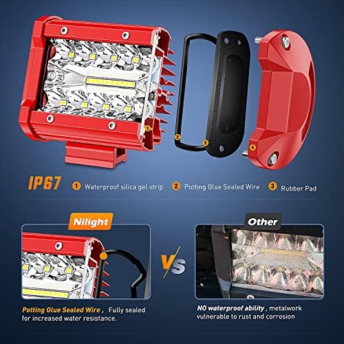 Nilight LED Light Bar 2PCS 60W 4Inch Triple Row Spot Flood Combo Lights w/Wiring Kit for Fog Driving Work Lighting on Off-Road Truck Tractor SUV ATV UTV Golf Cart Boats