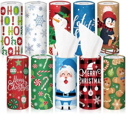 Hushee 10 Pcs Christmas Car Tissue Cylinders with 500 Tissues (Snowman) by Hushee