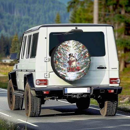 Spare Tire Cover, Weatherproof Wheel Cover with Christmas Snowman Print Dust-Proof Universal for Jeep Trailer RV SUV Camper Vehicle, Accessories 16-Inch Fits Tire Diameter 29.6"-31.5"