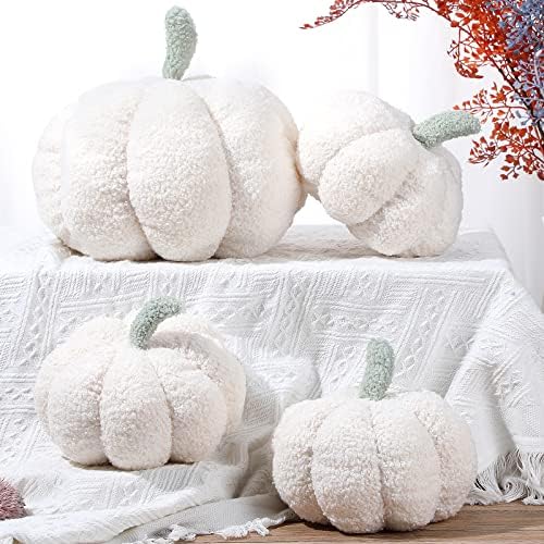 Kajaia 4 Pcs Pumpkin Pillow Fall Decor Thanksgiving, White - Image 5