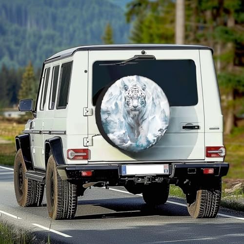 White Tiger Spare Tire Cover, Wheel Protection Dust-Proof Universal for SUV, Truck, RV, Camper, Trailer 14" 15" 16" 17" 18", (Accessories 18-Inch Fits Tire Diameter 33"-34")