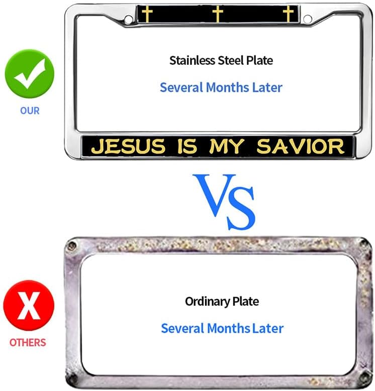 Jesus is My Savior License Plate Frame Custom God Cross Power Chrome License Plate Frame Christian Quote Rust-Proof License Plate Frame with Mounting Gift Kit