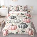 Erosebridal Pink Grey Pumpkin Full Comforter Set 7 Piece Fall Autumn Bedding Set with Sheet Set for Kids Girls Teen Women,Watercolor Botanical Eucalyptus Leaves Bed in A Bag Thanksgiving Bed Set by Erosebridal