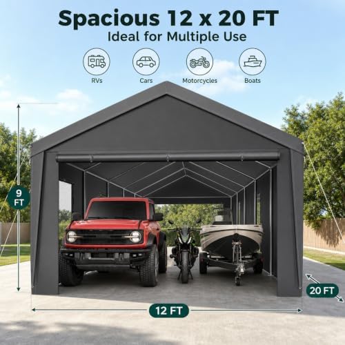 Velway Carport Canopy & Portable Garage, 12 x 20 FT - Image 6