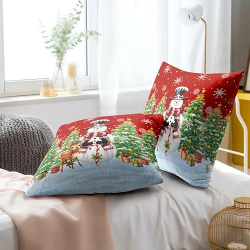 Xmas Tree Winter Snowman Red Throw Pillow Covers 20X20 Inches Set of 2 Xmas Snowflake Pillowcase Soft Cotton Square Seasonal Cushion Covers for Living Room Sofa Bedroom Decor - Image 6