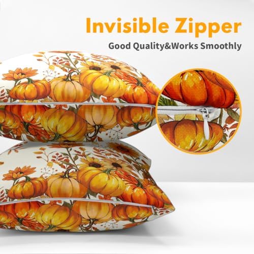 Fall Pumpkin Pillow Covers 20x20 Set of 2 Orange White Leaves Sunflower Outdoor Throw Pillows Covers Autumn Thanksgiving Harvest Decorative Farmhouse Cushion Case for Living Room Couch Sofa - Image 5