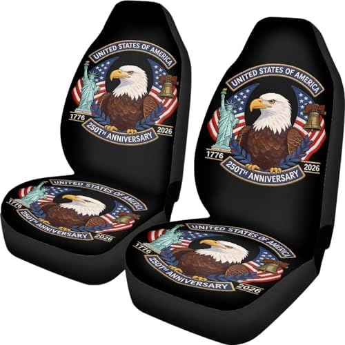 Eagle USA Flag Seat Covers for Cars Front Seat, American 250th Anniversary Patriotic Seat Covers Car Protectors Auto Interior Accessories Universal for SUV Truck Van Sedans