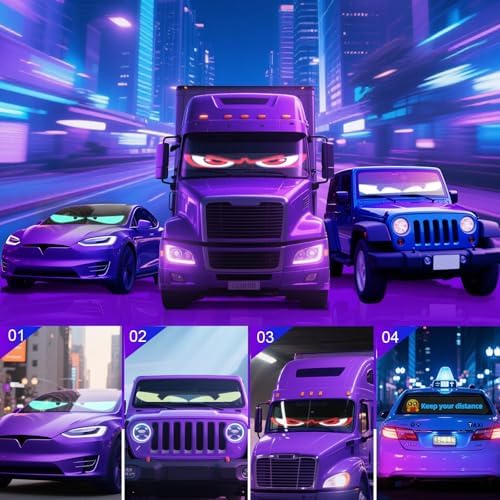 Devil Eyes Light for Cars (2-Pack) – 23.4''x4.7'' Dual LED Eyes for Car Windshield | Perfect Sync, Programmable Patterns, App/Remote Control | for Sedans, SUVs, Medium Trucks – Custom Dynamic Sign