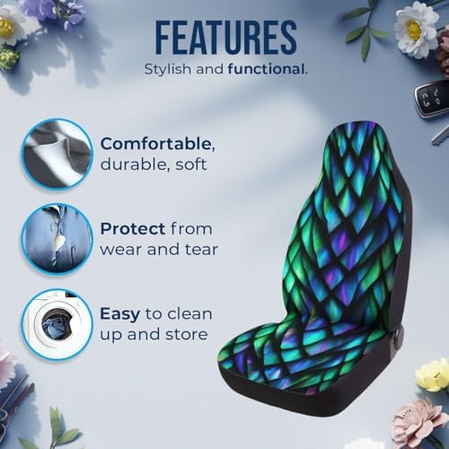 GENANY Holographic Dragon Scale Car Seat Covers, 2-Piece Front Seat Set
