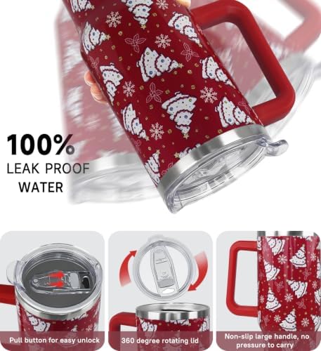 Christmas Tumbler 40oz Red Xmas Tree & Snowflake Winter Cup Gifts-1PCS - Image 5