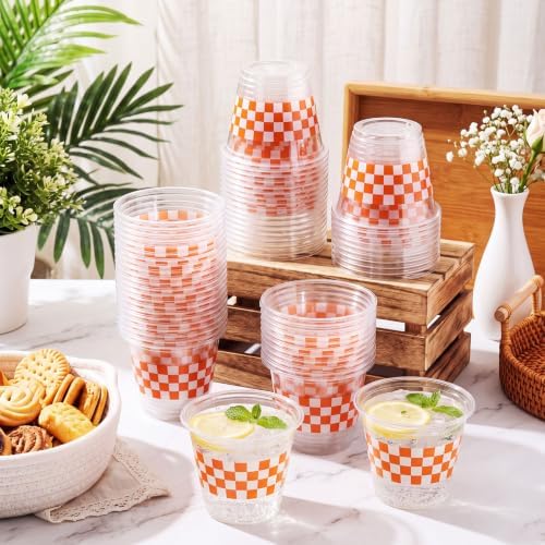LemonRoad 100 Pcs Orange and White Checkered Plastic Cups 9 oz Race Car - Image 7
