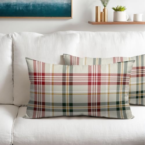 Christmas Plaid Lumber Pillow Covers 12x20 Set of 2 Cream Highly Absorbent - Image 2