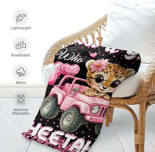Jekeno Cheetah Print Blanket Gifts, Just a Girls Theme 50"x60" - Image 5