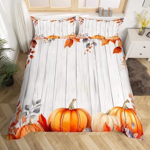 Erosebridal Fall Pumpkin Harvest Comforter Cover, Thanksgiving Day Duvet Cover King Maple Autumn Leaves Bedding Set for Kids Teens Adult, Country Barn Door Bedspread Cover Rustic Farmhouse Decor - Image 4