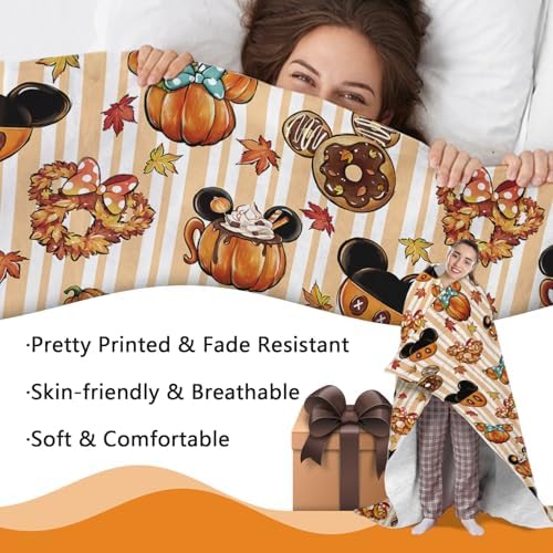 Fall Pumpkin Flannel Blanket, Autumn Thanksgiving Throw Blanket - Image 3