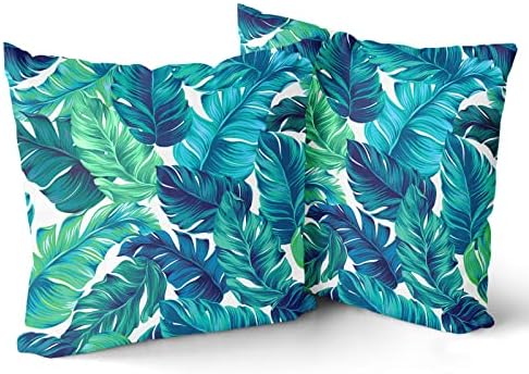 Sweetshow Tropical Leaves Pillow Covers 12x12 Inch Summer Decorative Green Palm Leaf Throw Pillow Covers Set of 2 Soft Cotton Pillow Case Square Cushion Covers for Home Couch Sofa Patio Bedroom - Image 2