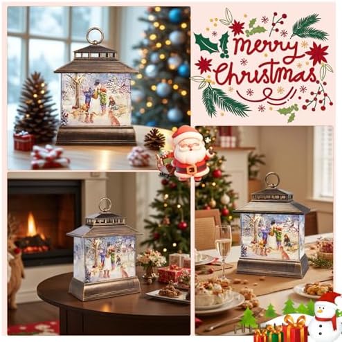 Christmas Snow Globe Lantern Water Glittering Lantern with 8 Songs & 6H Timer Romote Control Christmas Snow Globes USB & Battery Operated for Holiday Festival Decorations Gifts (Snowman and Children) - Image 7